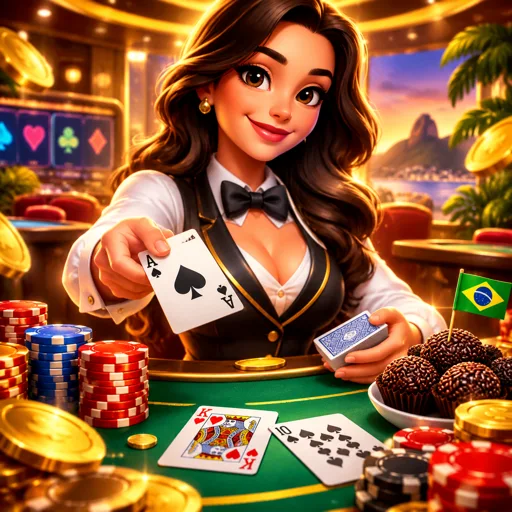 Tela de blackjack ao vivo com crupiê distribuindo cartas