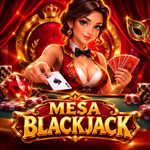 Tela de uma mesa de blackjack clássica com os botões de pedir carta, dobrar e dividir